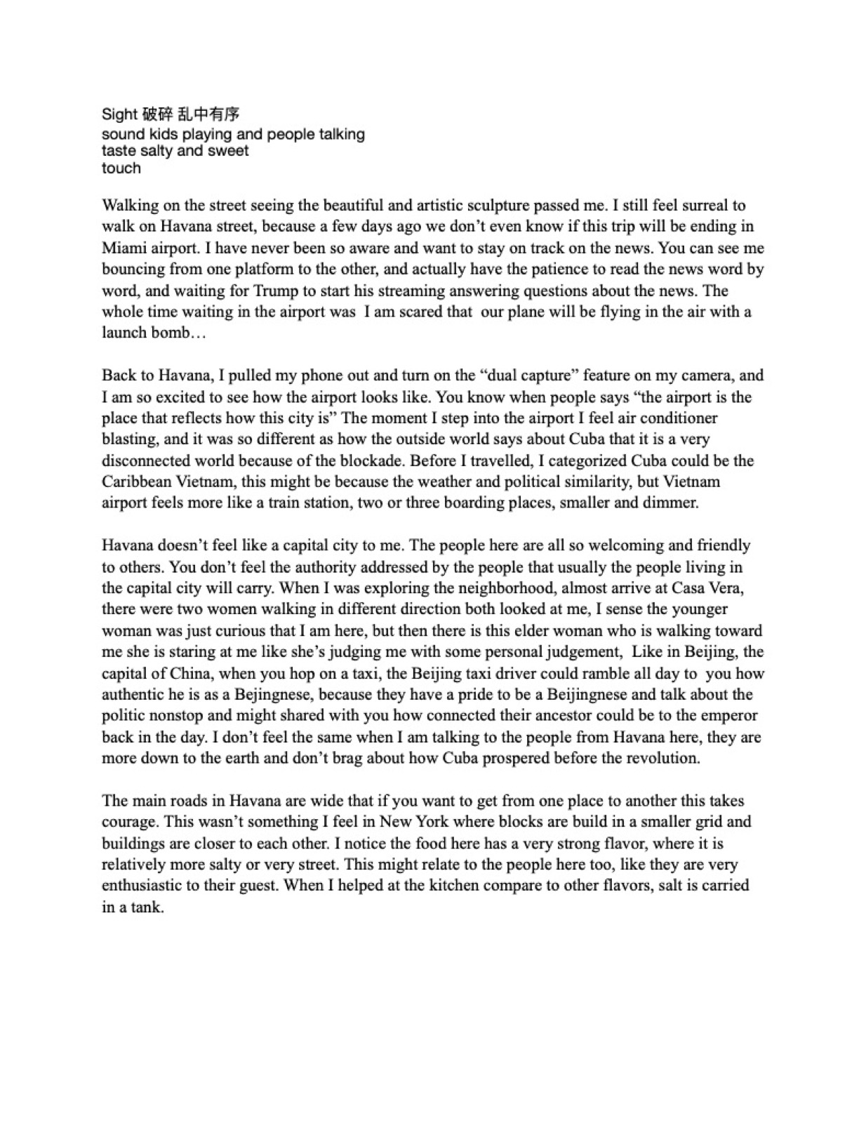 Preview of Cuba writing journal reflection